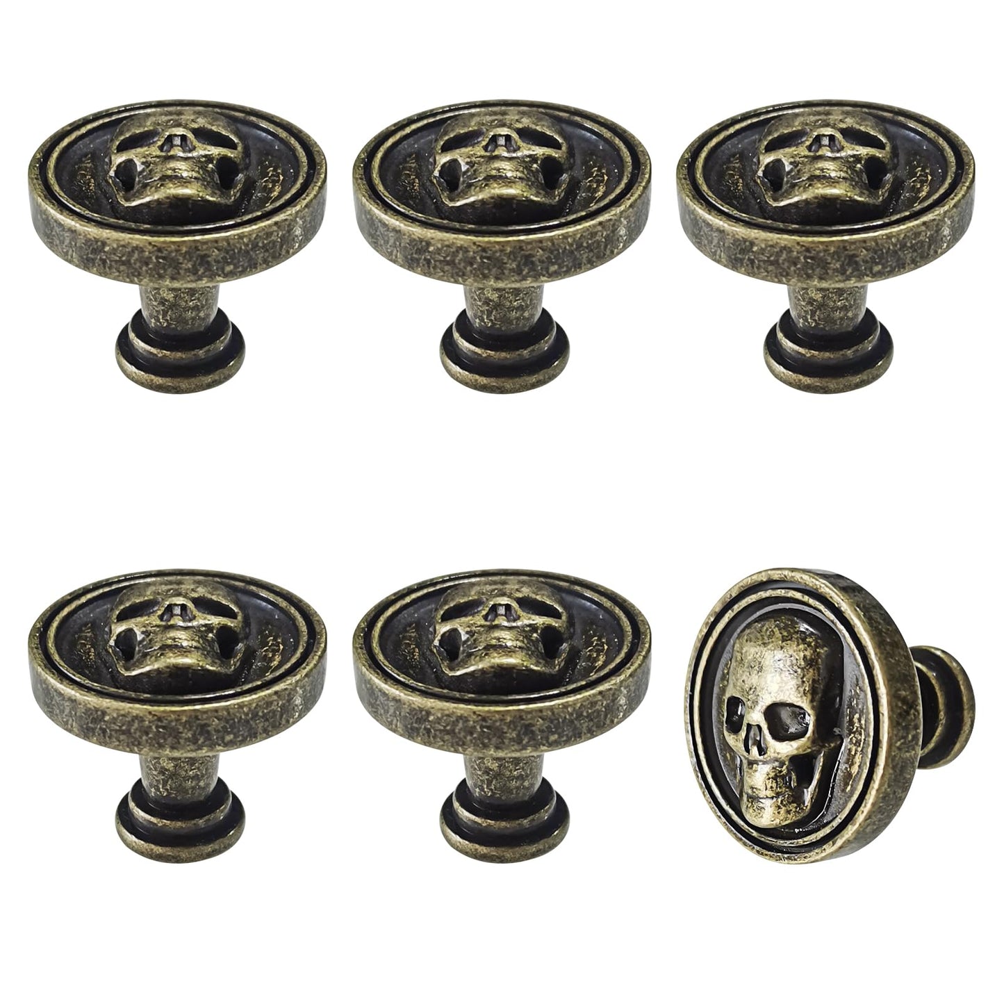 BAMI-LEE House Vintage Skull Knob, 6 pcs Single Hole Cabinets Pulls for Drawer, Wardrobes, Bookcases, Dresser, Closets (Bronze)
