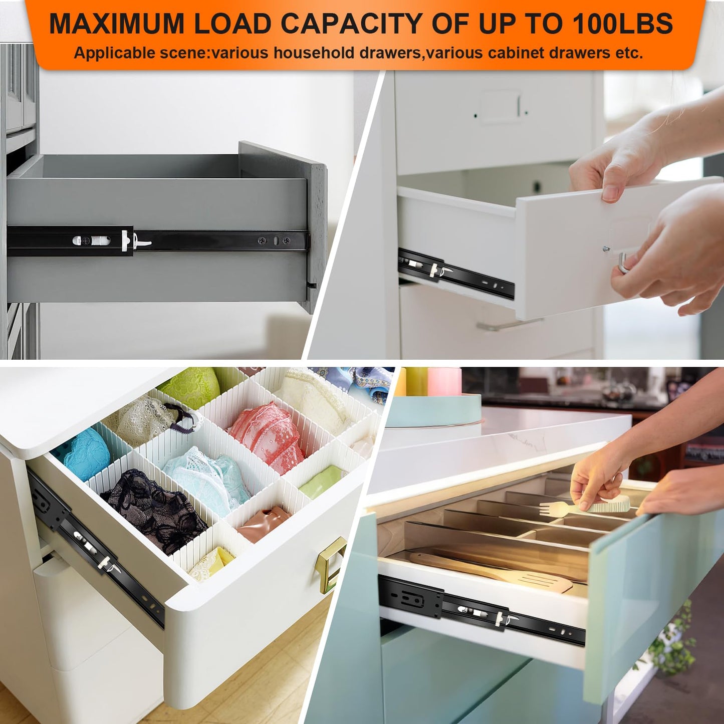 12 inch Drawer Slides 6 Pairs (12pcs) Soft Close 3 fold Full Extension Side Mount Cabinet Drawer Glides 12" Black Cabinet Rails for Dresser, Cabinet, Kitchen 100 LB Capacity