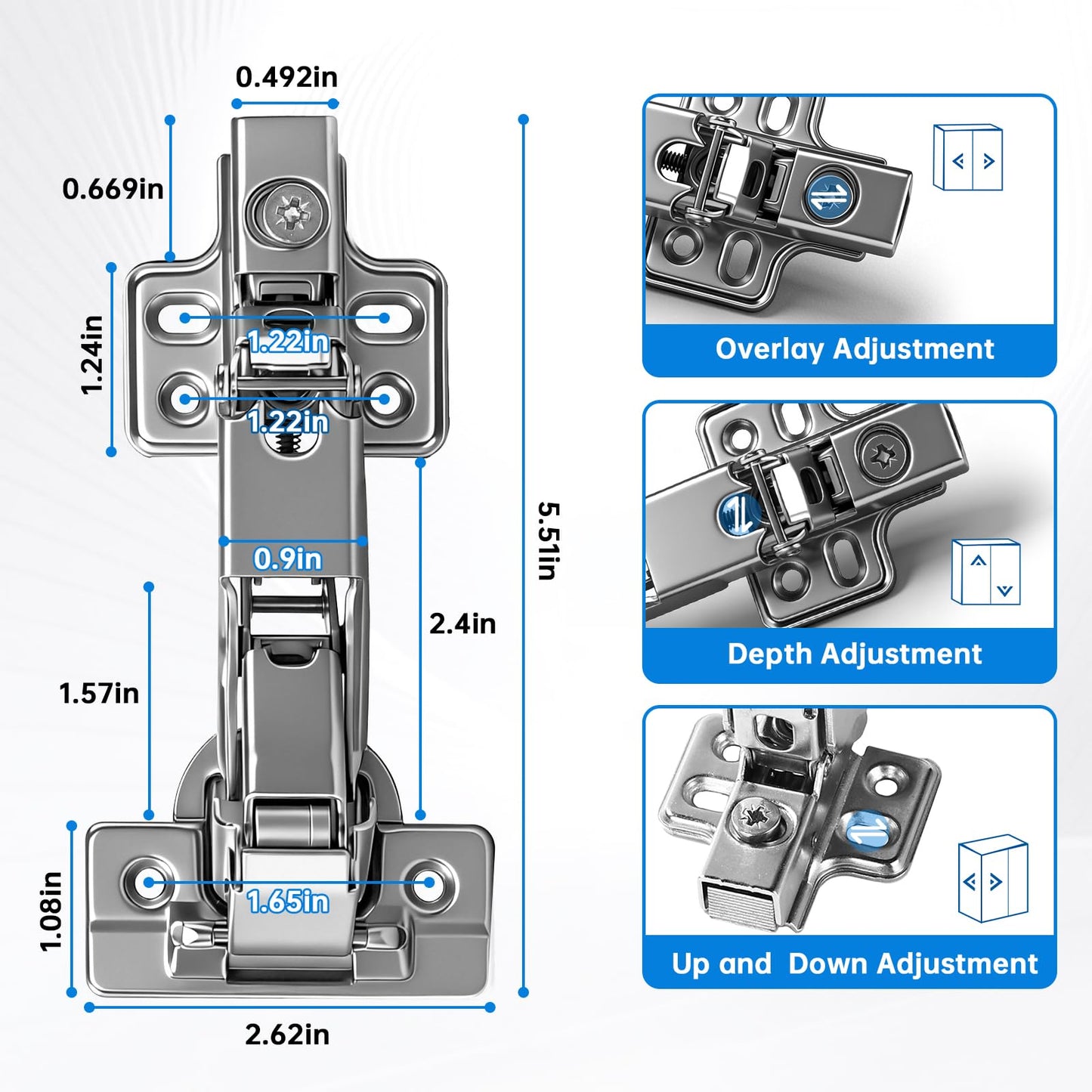 TopDirect 4 Pack Frameless Kitchen Cabinet Hinges,170 Degree Concealed Hydraulic Dampened Closing Door Hings for Closets,Storage Cabinet,Bookshelf Full Overlay Folding Cabinet Hinge Buffer Damper