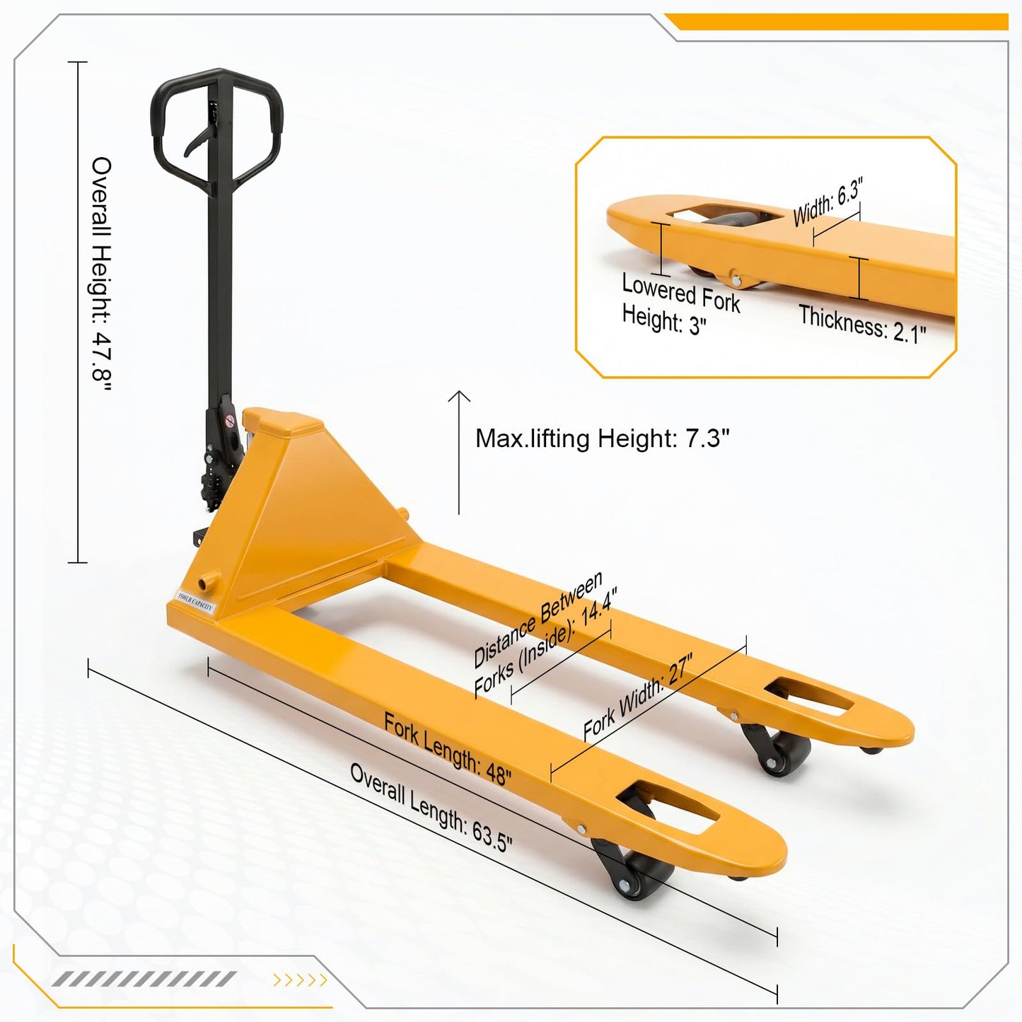 Apollo Hand Pallet Jack Truck Duty Industrial Pallet Truck 5500lbs Capacity, 27'' W x 48'' L Forks for Material Handling, Manual Pallet Truck for Warehouse, Manufacturing and Retail