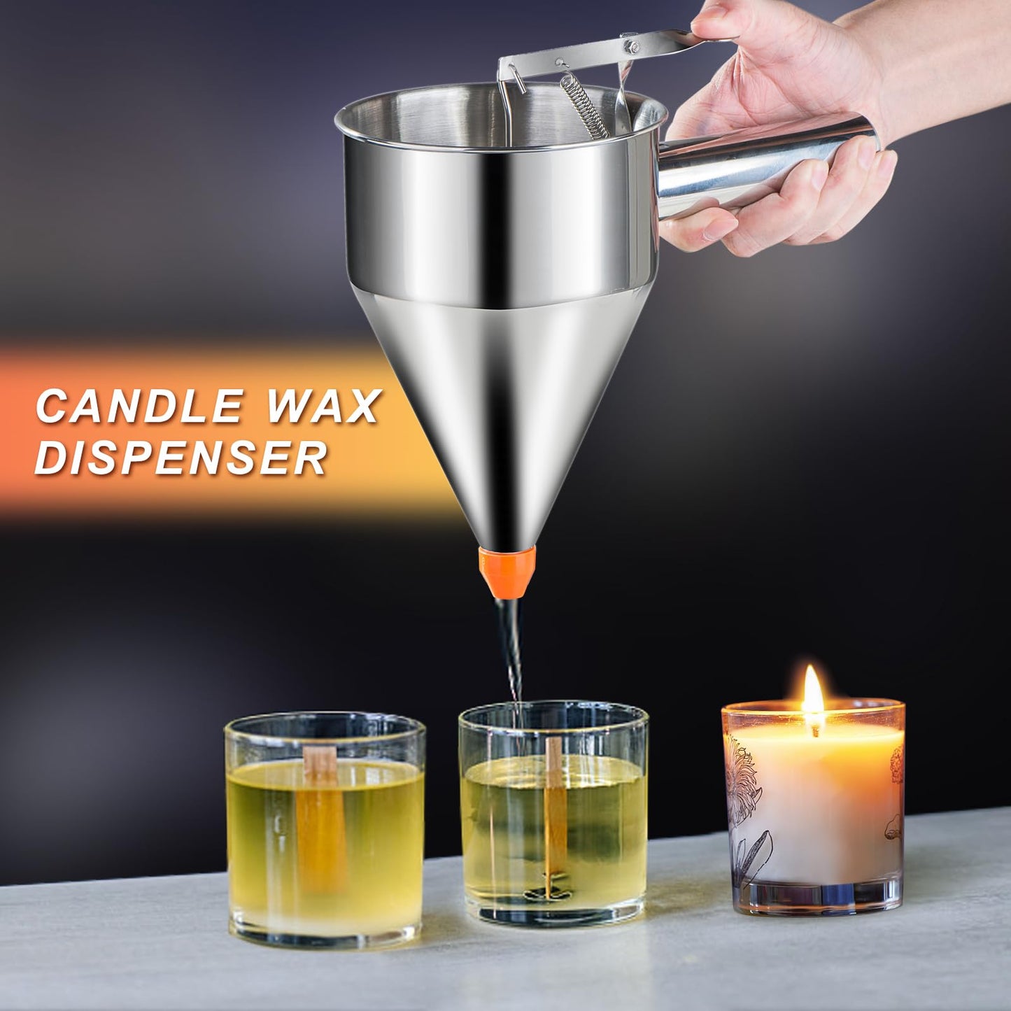 Choxila 40oz Pancake Batter Dispenser, Stainless Steel 4 Caliber Funnel Cake Dispenser with Stand Great for Pancakes, Cupcakes and Baked Goods