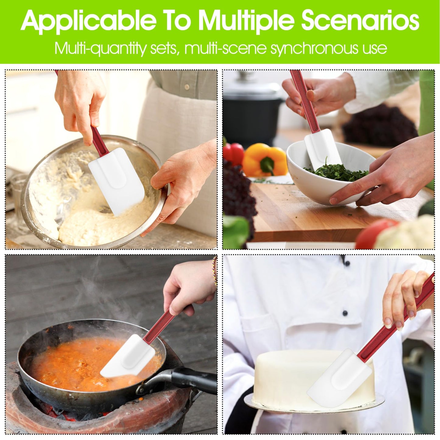 9 Pcs Silicone Spatula 10 Inch, Commercial Spatula 500℉ Heat Resistant Non-Stick Heavy Duty Scraper Rubber Spatulas for Kitchen Cook Bake Mix Fry Spread, Dishwasher Safe (Brown Red and White)