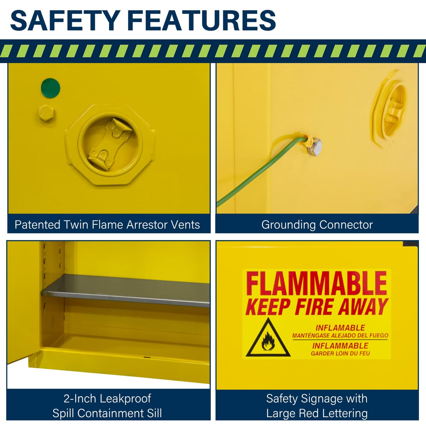 Jamco 45 Gallon Flammable Safety Cabinet, Steel Flammable Storage Cabinet with Lockable Manual Closing Doors, Forkliftable, 43" x 18" x 70", Yellow
