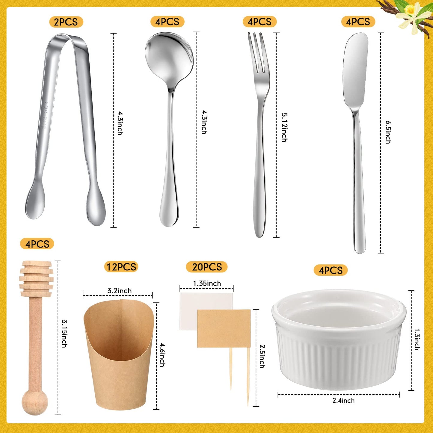 52 Pcs Charcuterie Board Accessories Utensils for Charcuterie Board Wedding Cheese Butter Spreader Knives Set Charcuterie Bowls Serving Tongs Spoon Fork Honey Dipper Toothpick Flag French Fries Holder
