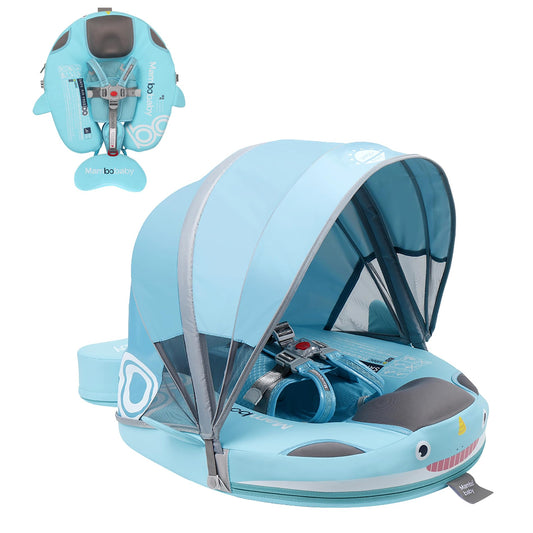 Luckclubtojoy Mambobaby Floats with Canopy &Tail, Non-Inflatable Baby Float for Pool Add Tail Avoid Flip Swim Trainer Baby Floats for Toddler Boys Girls(Narwhal-Green)