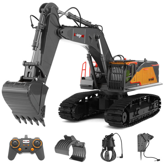 kolegend 1:14 RC Excavator 25 Channel 4 in 1 Construction Toys,Remote Control Vehicles Tractor Sandbox Toys Digger,with Metal Bucket,Drill Bit,Gripper & Wood Gripper RC Truck