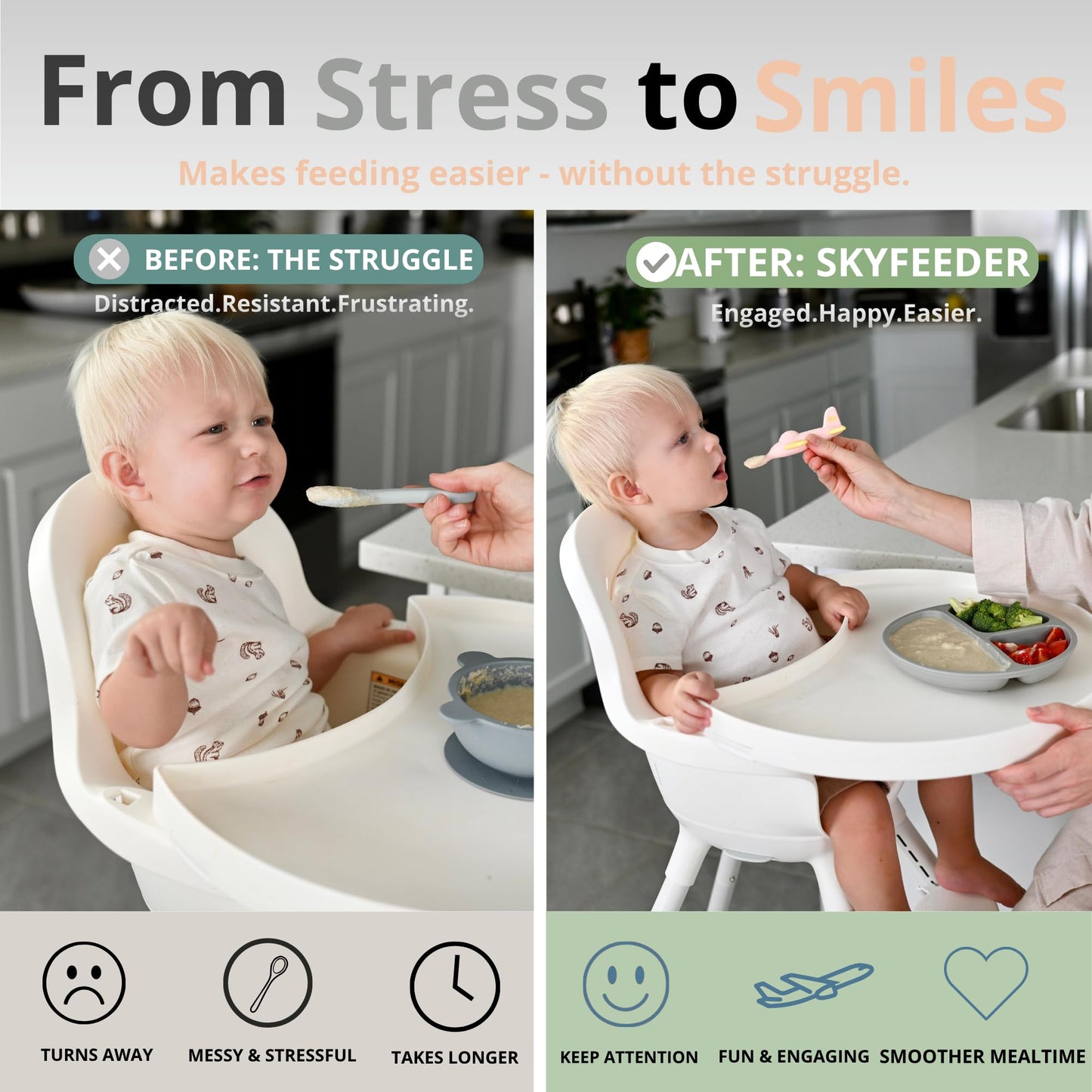 Babakal Baby Spoon & Plate Set - Airplane Self Feeding Spoon, Silicone BPA Free, Suction Divided Plate for Baby Led Weaning, 6-18 Months