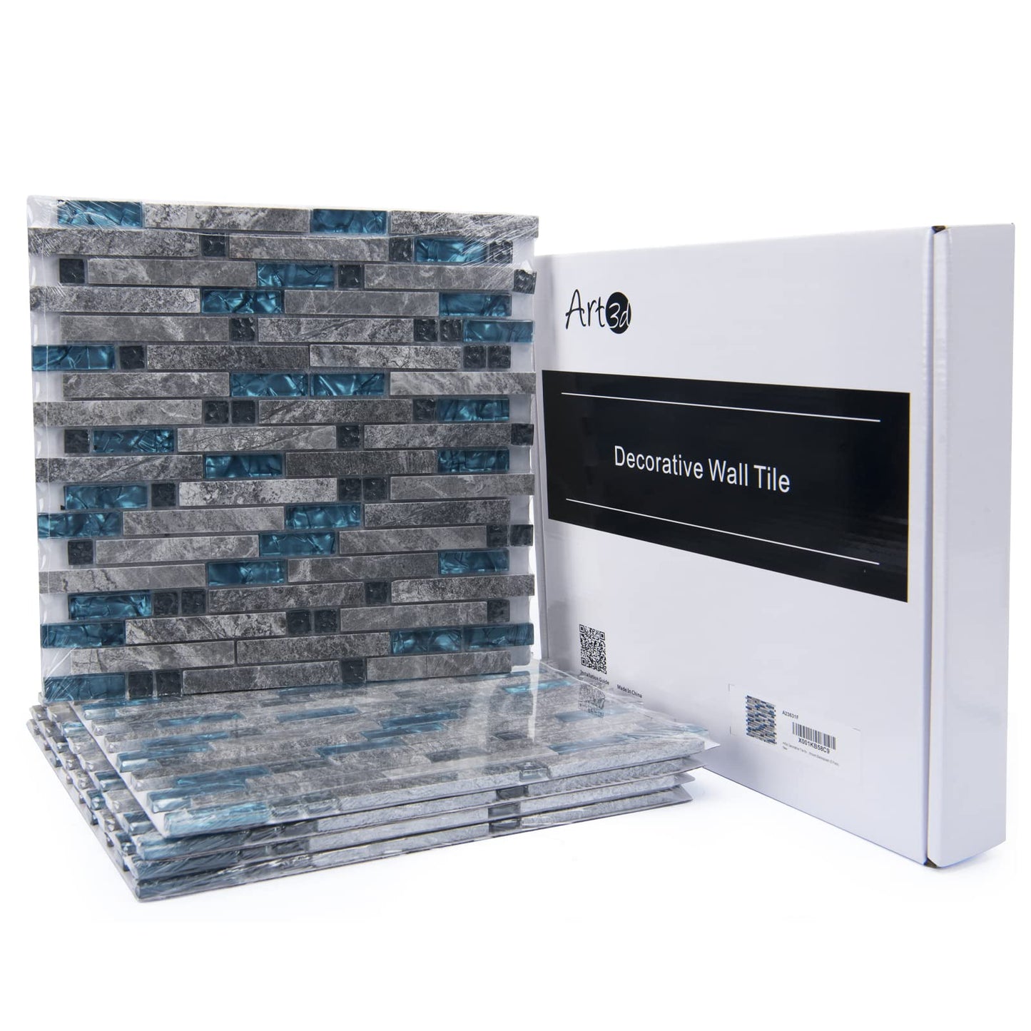 Art3d Grout Decorative Tile, Blue/Gray, Glass, for Kitchen Backsplash or Bathroom Backsplash (5 Pack)