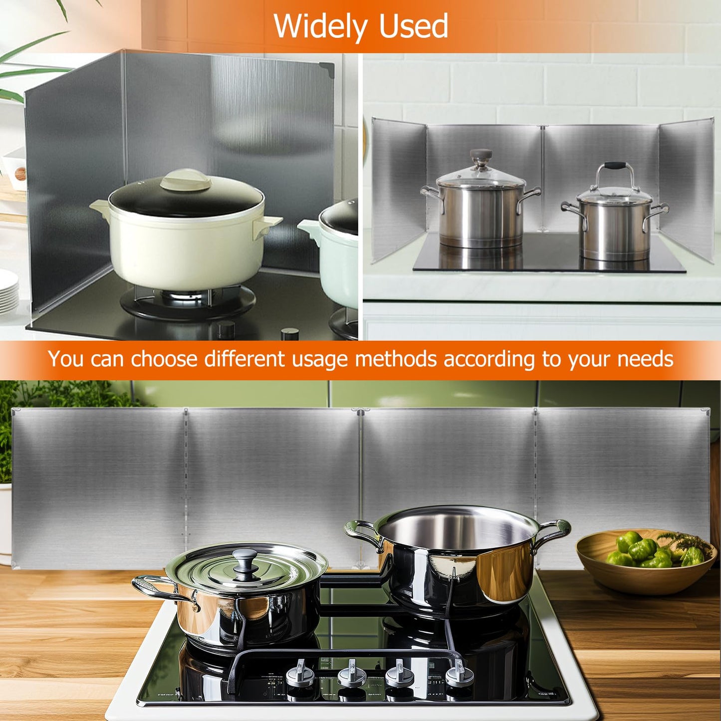 Amundo 2 Pieces Grease Splatter Guard 2 Sided Foldable Stainless Steel Splatter Guard Oil Splash Guard for Grease Stainless Steel Backsplash for Stove Frying Pan Splatter Guard (15.7" X 11.4")