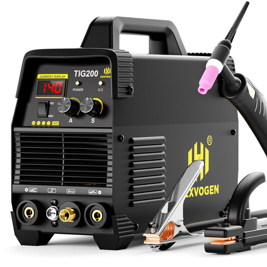 H HZXVOGEN 200A TIG Welder, HF TIG/Stick 2 in 1 Welder Machine with Post Gas, 110V 220V Dual Voltage IGBT Inverter TIG Welding Machine(TIG200)