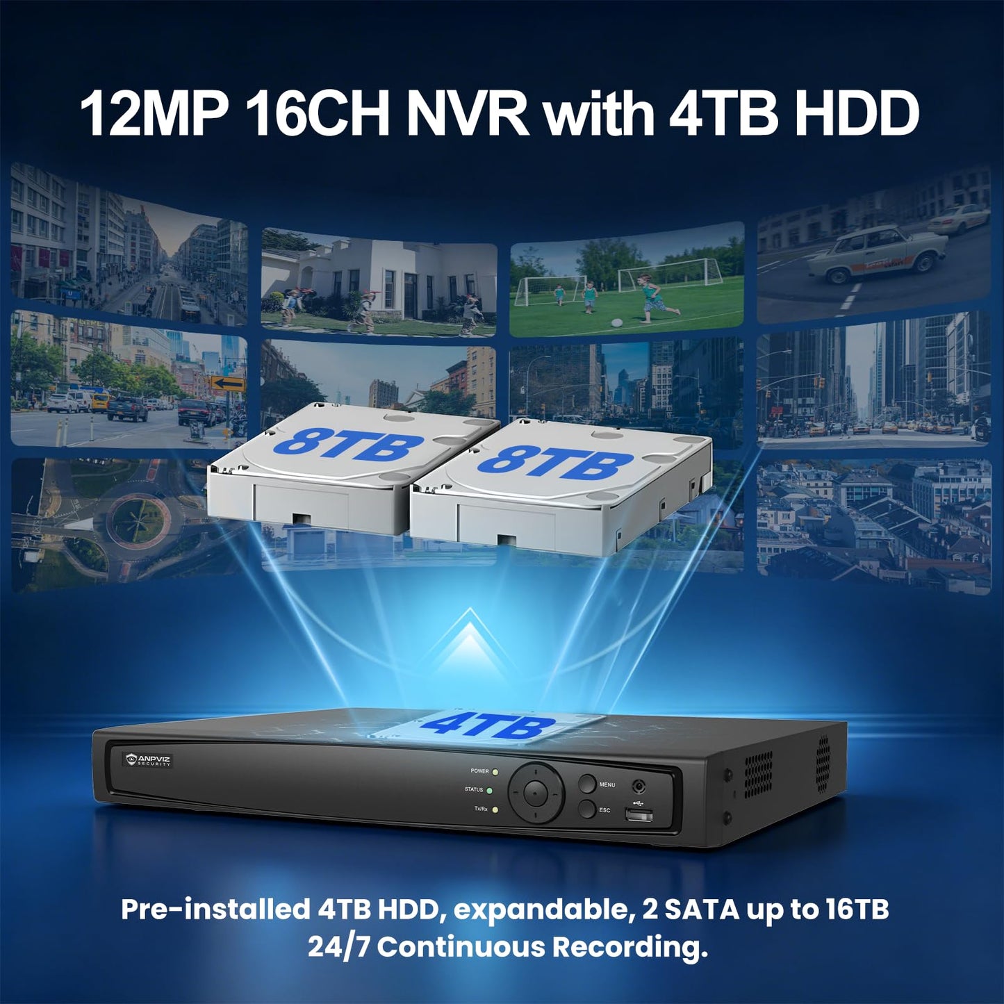 Anpviz 16 Channel NVR PoE Security Camera System,16x 5MP Turret Wired Cameras, Smart Color Night Vision, Human Vehicle Detection, 12MP/4K 16CH Commercial NVR 4TB HDD, Metal for Businesses (H Series)