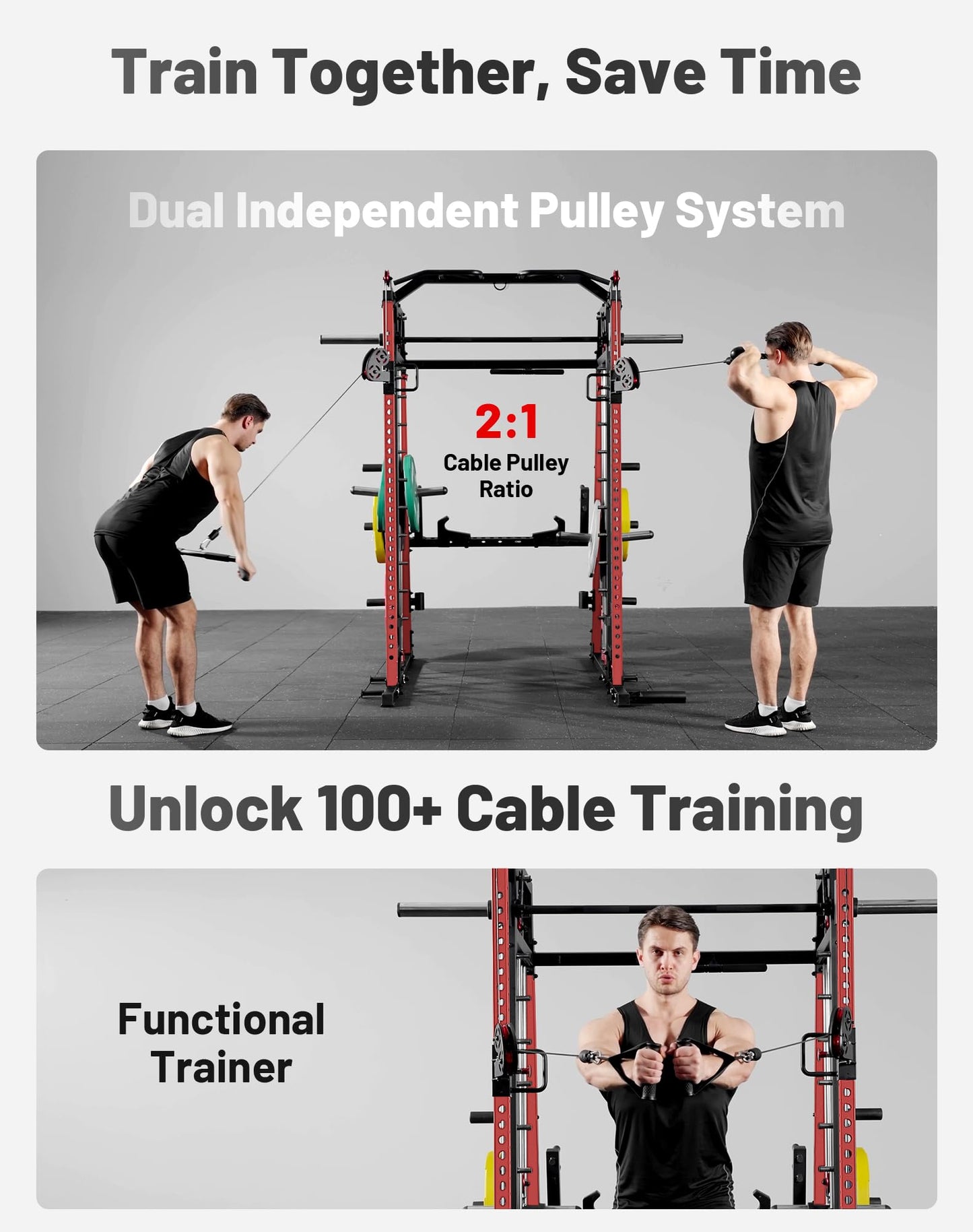 Mikolo Smith Machine, 2200lbs Squat Rack with LAT-Pull Down System & Cable Crossover Machine, Power Rack and Packages (RPRO230HPHGP)