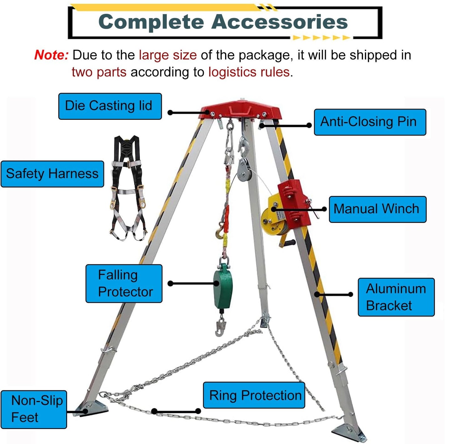 Heavy-Duty Confined Space Tripod Stand 2600LBS - Retractable Rescue Kit with Winch, Fall Protection, Scaffolding, Lifting Hoist for Firefighting, Safety Equipment
