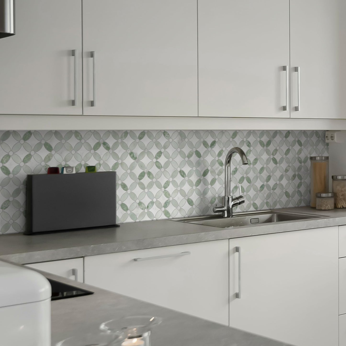 SUNWINGS 10-Sheet Peel and Stick Backsplash Coin Waterjet Tile, 11.2" x 11.2" Green Marble Looks Self Adhesive Wall Tile Stick on Backsplash for Kitchen, Bathroom, Fireplace, Shower