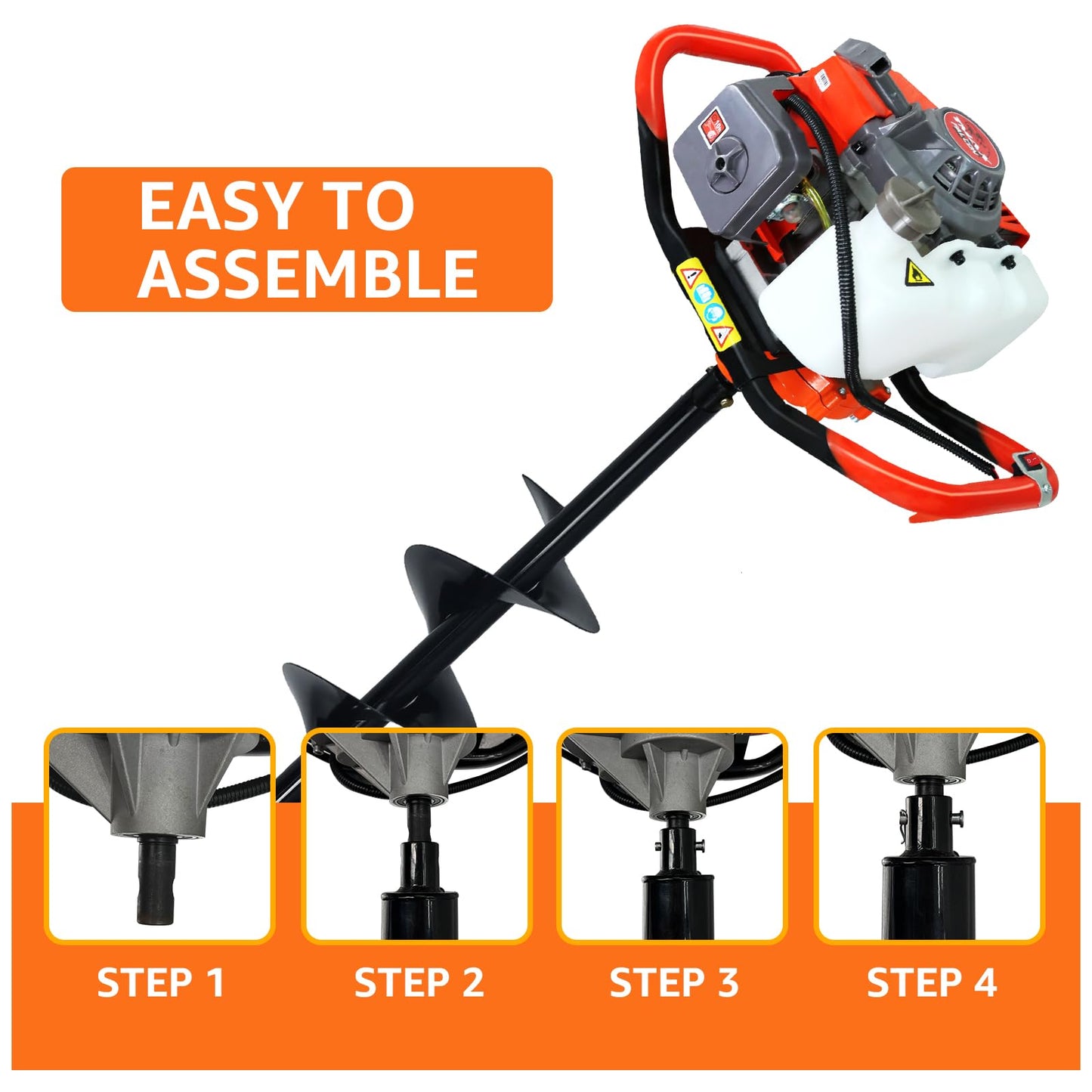 XJADQW 85CC 2-Stroke Gas Powered Post Hole Digger with 4" & 6" & 8" Auger Bits + 12" & 20" Extension Rod, Heavy Duty Earth Auger for Farm, Garden, Landscaping, Construction