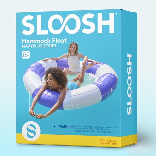 SLOOSH Inflatable Pool Lounger Float with Mesh, 80" x 80" Tanning Pool Floats, Double Lounger Round Ring for Adults, Floating Mat Raft for Lake and Beach with Cup Holder (Navyblue Strpie)
