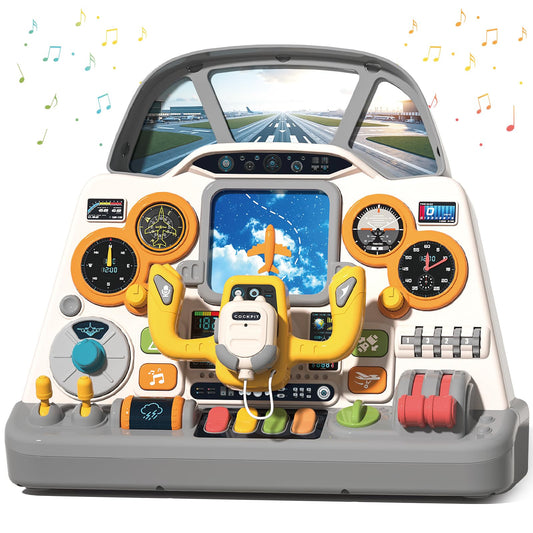 Mostop Toddler Steering Wheel Toy with Lights and Sounds: Interactive Airplane Dashboard for Kids, Jet Pilot Simulator Driving Toy for Boys Girls 3+, Pretend Play Flying Toy for Toddlers Birthday Gift