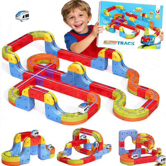 Electric Train Set, 3D Infinity Racer Train Tracks, DIY Toy Car Track, Modular Building Blocks Freely Assembled, STEM Learning Toy Fun Gifts for Kids Toddlers Boys & Girls