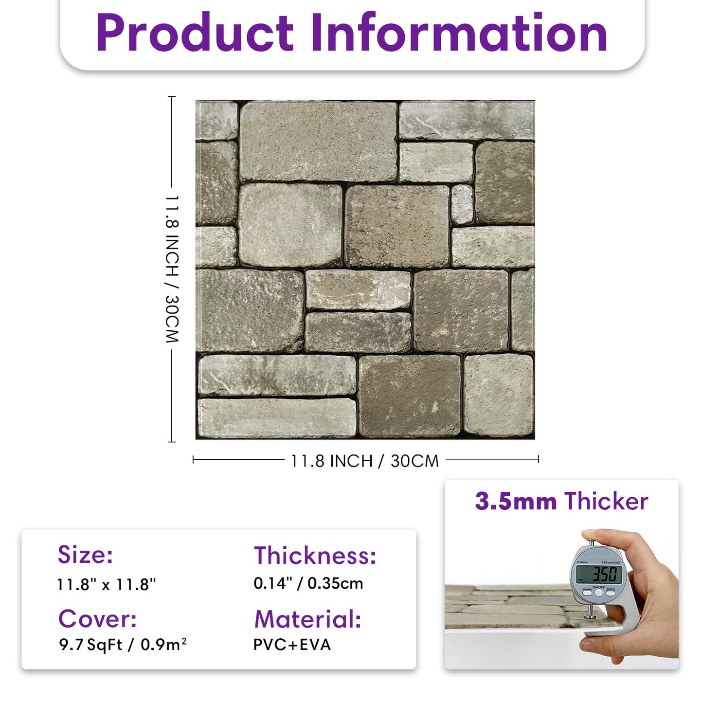 SMOOSTIKC 3D Faux Stone Wall Panels Peel and Stick, 10 Pcs 11.8" x 11.8", Stone-Look Textured Wall Sticker, Ultra-Light Thin PVC Fake Stone Wall Covering Tiles for Quick DIY, Brown