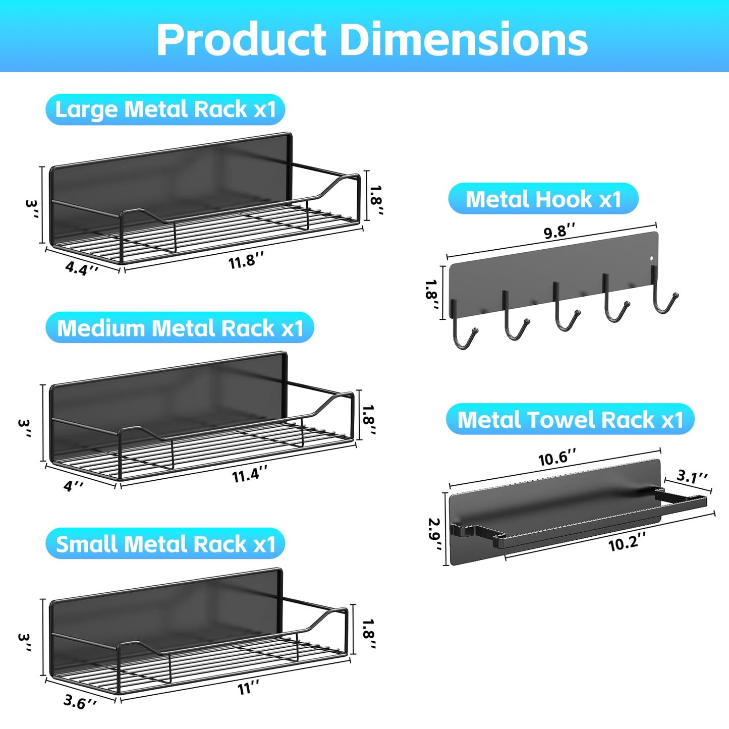 Magnetic Spice Rack for Refrigerator, 5 Pack Magnetic Fridge Organizer Shelves, Strong Magnetic Hold, No Drilling, Space Saving Storage Rack for Kitchen Spice Jars, Pantry & Refrigerator (Black)