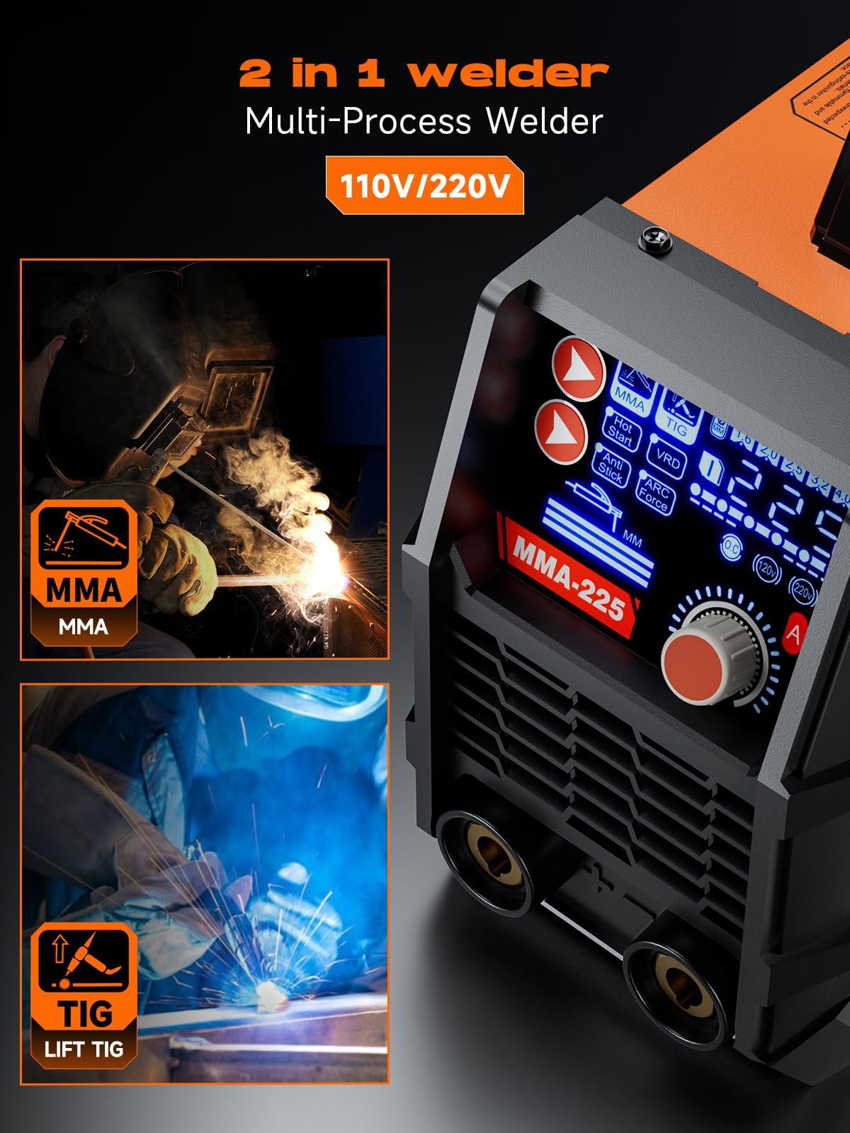 Rubik Stick Welder, ARC MMA 225Amp Electric Welding Machine, IGBT Digital Dispaly LCD 110V/220V Hot Start 2 in 1 Portable Welder Machine with Welding Helmet