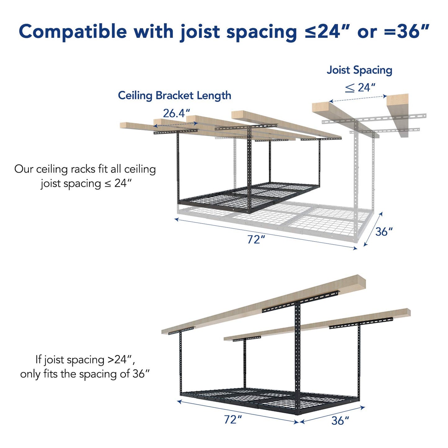 FLEXIMOUNTS 3x6 Overhead Garage Storage Adjustable Ceiling Rack 72" Length x 36" Width x 40" Height, 450lbs Weight Capacity, Black, Classic Series