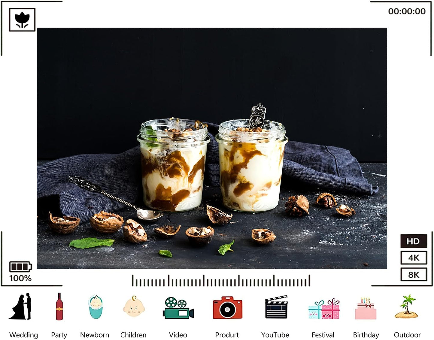 TryKid 10x10ft Yogurt Parfait Backdrop Walnut Caramel Sauce Mint Healthy Dessert Scene Photography Background Gourmet