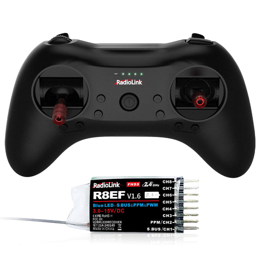 Radiolink T8S 8 Channels 2.4G RC Pocket Size Transmitter and Receiver R8EF RX, Radio Remote Controller, Built-in Rechargeable 1S Battery for Quad Drone/Airplane/Car/Boat/Robot and More (M2 Left Hand)