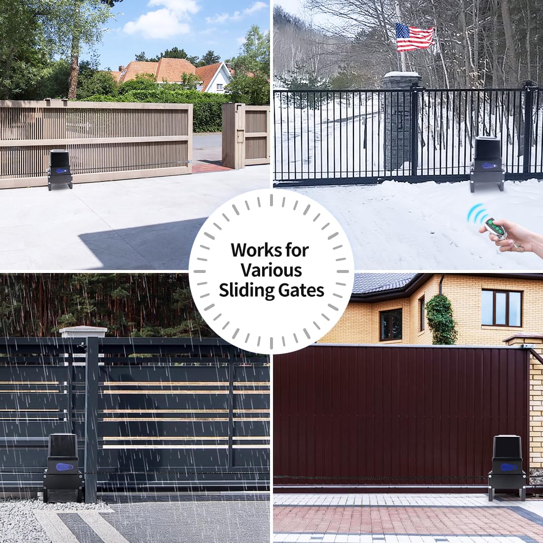 TOPENS CK2500 Automatic Sliding Gate Opener Chain Drive Electric Gate Motor for Heavy Driveway Slide Gate Up to 5700 Pounds Security Gate Operator AC Powered with 20ft Roller Chain and Remote Control