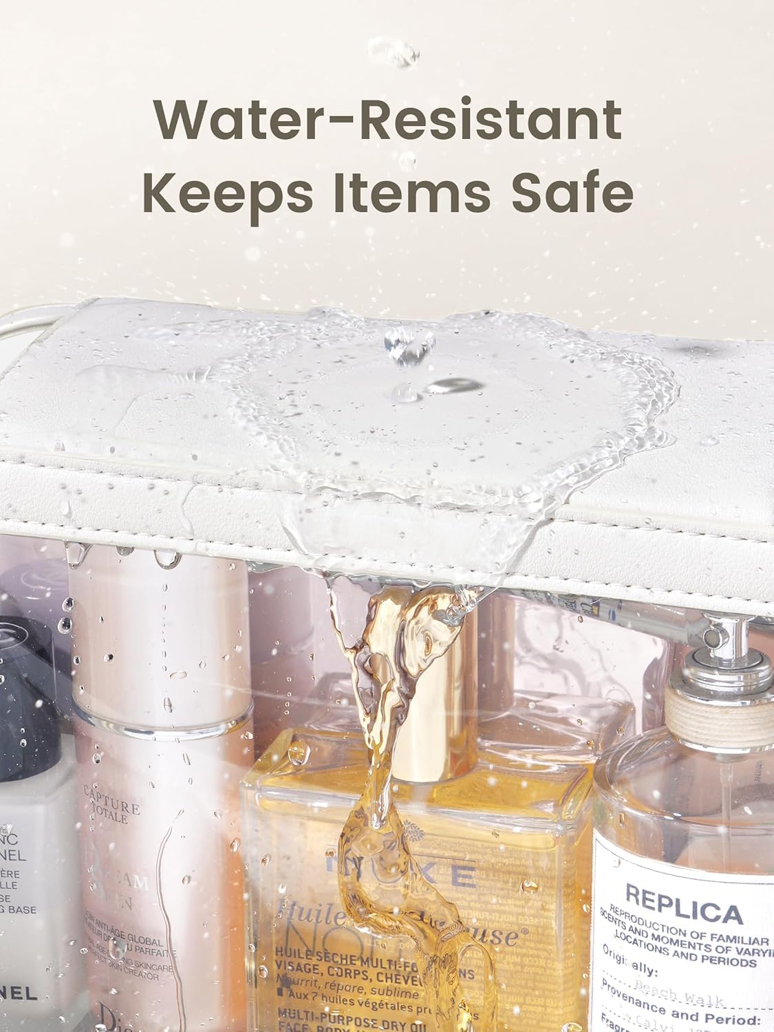 Rownyeon Clear Makeup Case Toiletry Bag Multipurpose Travel Makeup Train Case Portable Cosmetic Organizer Transparent Storage Bag White