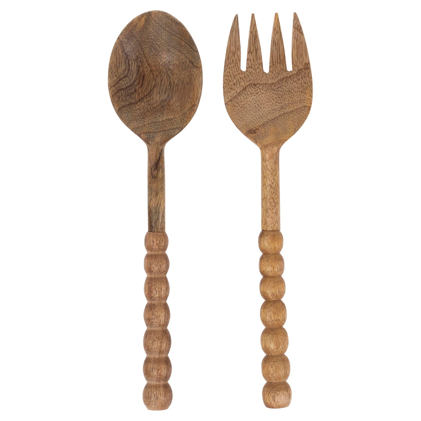 Boston International Salad Server Set Wood Utensils Serving Fork and Spoon, 11.25", Beaded