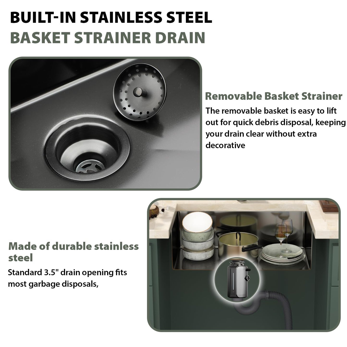 Mocoloo 30 Inch Undermount Kitchen Sink - 30"x16" Black T304 Stainless Steel Handmade Single Bowl Deep Basin Under Counter Sink with Drain Assembly