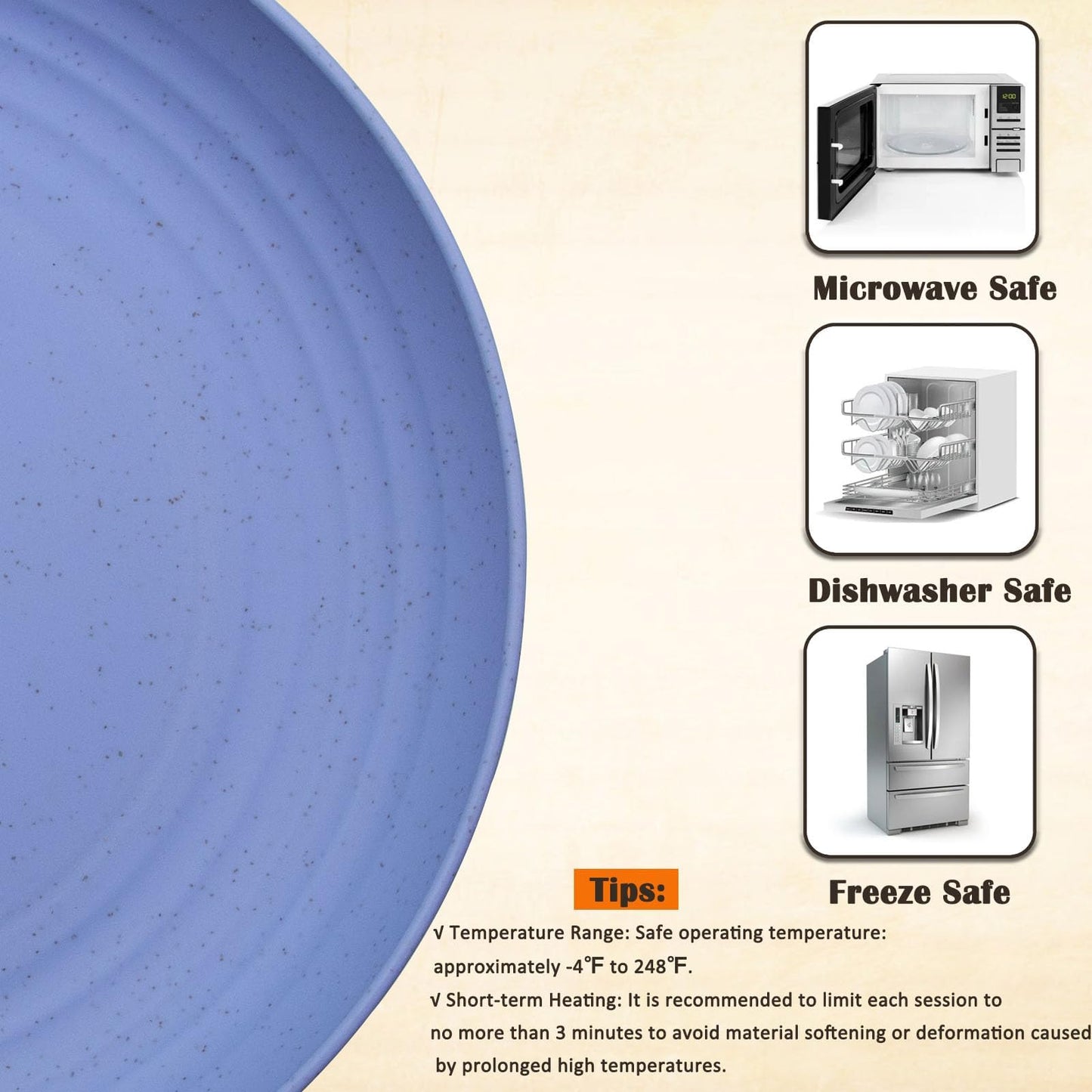 MKYHBOO Deep Dinner Plates Set, 10in Unbreakable Wheat Straw Plates, 8pcs Lightweight Dinner Dishes, Microwave and Dishwasher Safe Plate for Kitchen