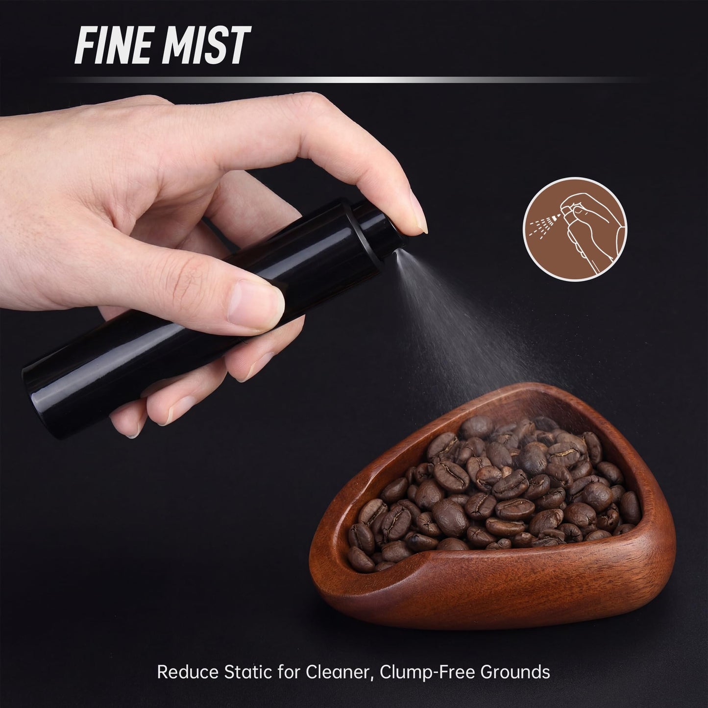 Coffee Bean Dosing Cup and Spray Bottle Set Black Walnut Espresso Accessories Kit with Static Reduction Spray Bottle Wooden Measuring Tray for Coffee Beans Grounds Tea