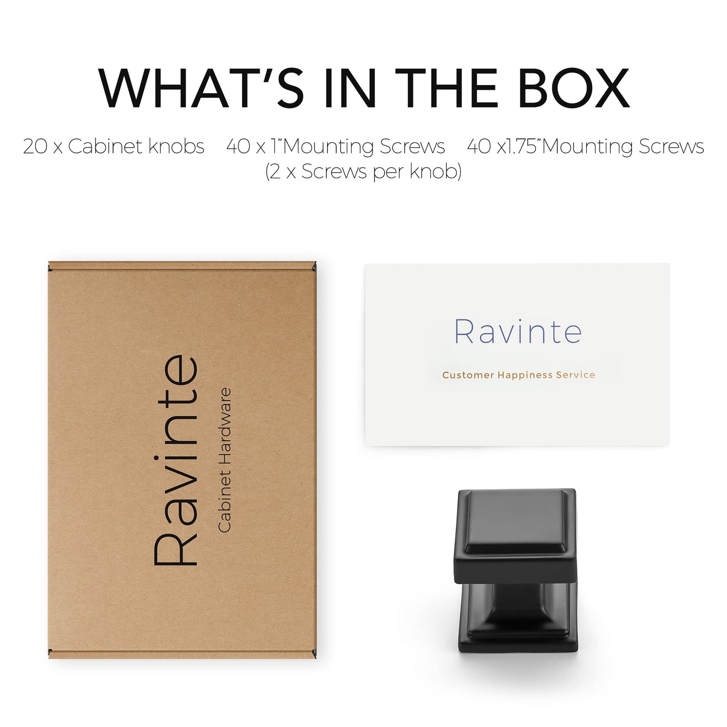 Ravinte 20 Pack Matte Black Square Kitchen Cabinet Knobs,Zinc Solid Drawer Pulls,Farmouse Cabinet Handles for Cupboard, Dresser, Closet and Bathroom, Modern Cabinet Hardware for Cabinets