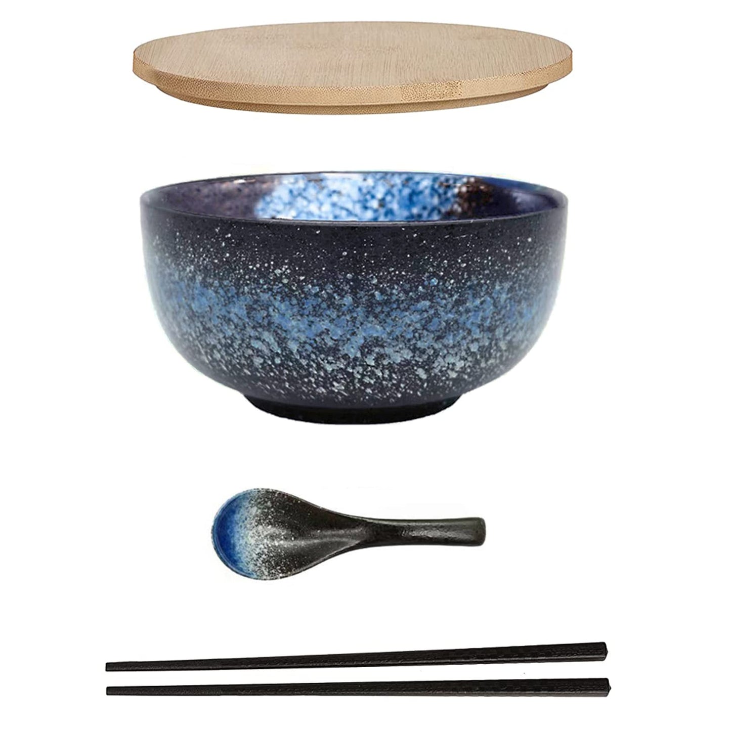 Cteaffee 38 OZ Large Ceramic Ramen Bowls Sets， Japanese ramen bowls, soup bowl, noodle bowls with Spoons and Chopsticks For Salad, Rice, Noodles, Microwave & Dishwasher Safe (Ramen bowl set)