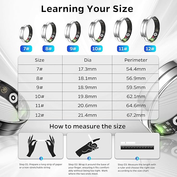 Ultra-Thin Smart Ring for Women Men,Sleep Tracker Ring with Heart Rate, Waterproof Fitness Ring for Activity Monitoring/Steps/Calories,No Subscription Fee,for iSO & Android (Silver, 9)