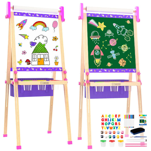 Art Easel for Kids 4-8,Kids Easel with Paper Roll and Art Supplies,Toddler Toys Ages for 5-7,Toddler Drawing Board Learning Eductional Toys for 4 5 6 7 8 Year Old Boy Girls Birthdays Gifts
