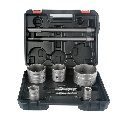 BINOTA 9PCS Concrete Hole Saw Kit, Rotary Hammer Core Bit Hole Saw, with SDS Plus and SDS MAX Shank, for Concrete Cement Brick Wall Stone Masonry, Core bit Set 30 40 65 80 100 mm