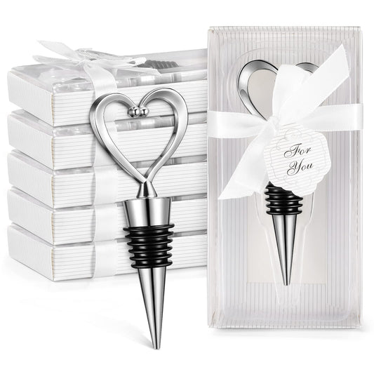 Ferraycle 30 Pcs Heart Wine Stoppers Wedding Bridal Shower Favor for Guests Silver Heart Wine Bottle Openers Champagne Stopper Wine Saver Metal Wine Cork Holder Plugs with Box for Wedding(Classic)