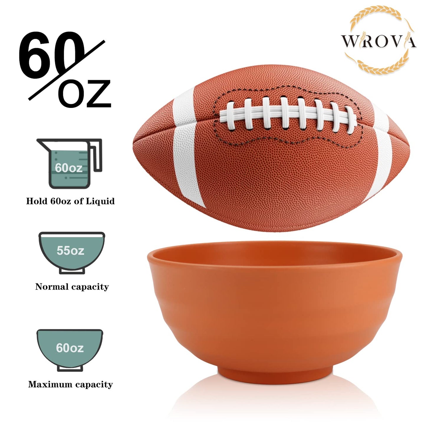 Wrova Wheat Straw Bowls Set 60 OZ Unbreakable Large Cereal Bowls Set of 6 Microwave and Dishwasher Safe Bowls Big Bowls for Eating BPA Free Soup Bowl for Serving Oatmeal and Salad Orange