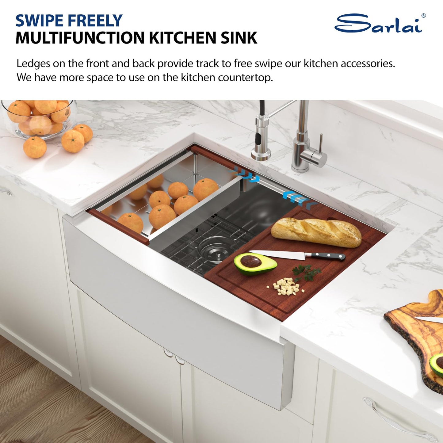 Sarlai 30 Stainless Farmhouse Sink Double Bowl - 30x22 Inch Apron Front Kitchen Sink Ledge Workstation Double Bowl 60/40 Low Divide Farmer Kitchen Sinks 16 Gauge Stainless Steel Basin