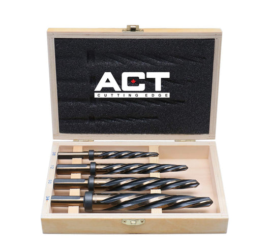 Accusize Industrial Tools - 4 Pc High-Speed Steel Spiral Flute Car Reamer Set, Gold Oxide Finish, Sizes 3/8", 1/2", 5/8", 3/4", Fits 3/8'' & 1/2'' Chuck, 0522-1800