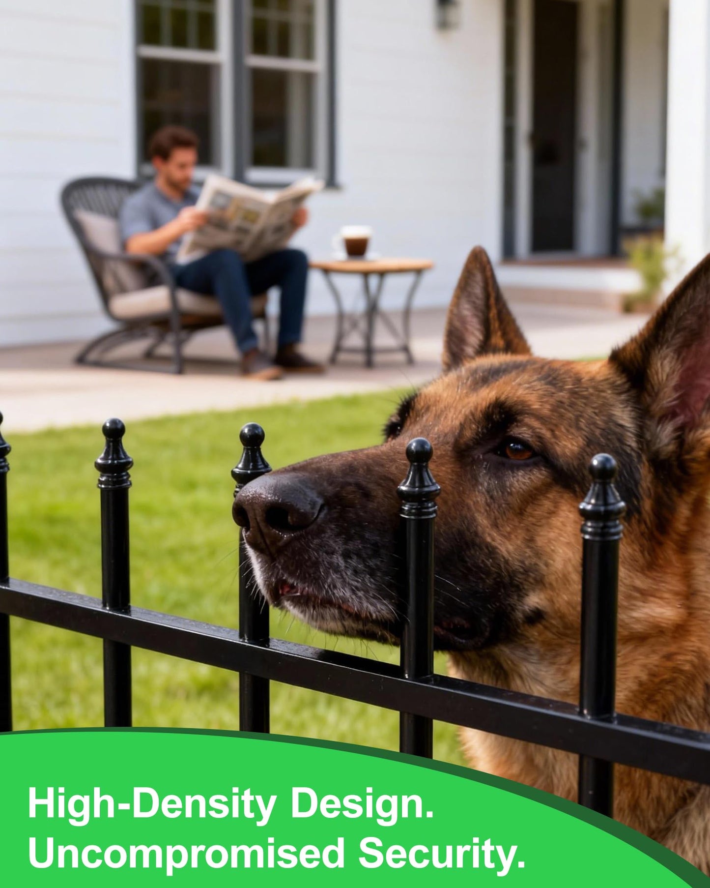 12-Panel Wrought Iron Garden Fence, 24in H x 24ft L, Thickened Hollow Iron Tubes, Multi-Purpose Metal Fence for Dogs, Gardens & Patio