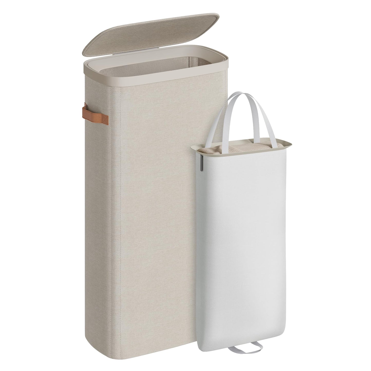 SONGMICS Laundry Basket, 17.2 Gal. Laundry Hamper, Easy Assembly, with Lid and Handles, Removable Liner, 15.4 x 8.7 x 29.5 Inches, Cappuccino Beige ULCB810LH01