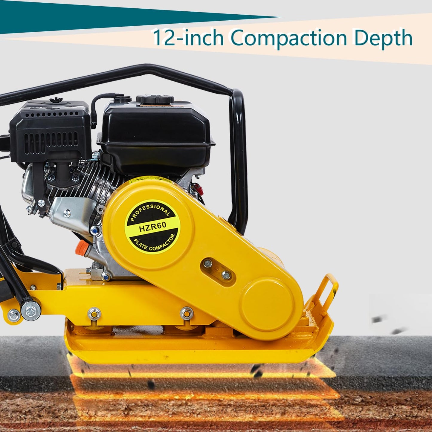 7HP Plate Compactor, 4200Lbs Force 5600VPM Powered Rammer w/ 212cc Engine, 22.1x15.9" Plate for Soil Gravel Asphalt Compaction, Professional Ground Compactors