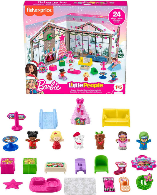 Fisher-Price Little People Barbie Advent Calendar and Toddler Playset, 24 Christmas Figures and Play Pieces