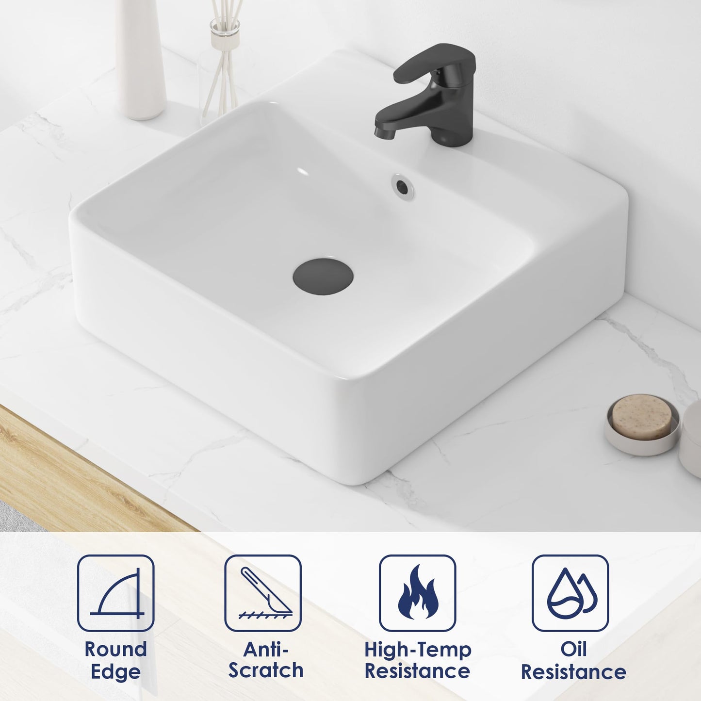 24" x 16.5" Bathroom Sink Vessel Rectangle, Eridanus Hang Wall Mount Sinks Countertop Vanity Floating Trough Washbasin, Ceramic Porcelain Modern White Art Basin Bowl with Overflow