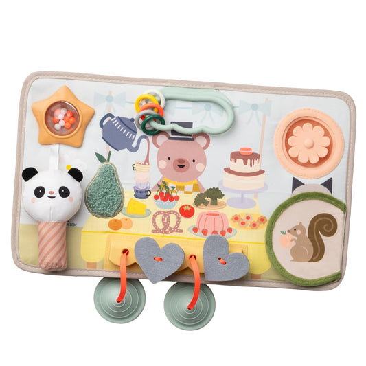 Taf Toys Play Station - 6 Months & up Multi-Sensory Montessori Busy Board for 1 Year Old - 12 Engaging Features: Silicone Pop Up, Peek-A-Boo, Mirror - Baby Busy Board - Travel Toys for Toddler 1-3