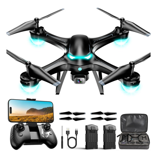 Drone with 1080P Camera, Remote Control Quadcopter with Gesture Selfie, Altitude Hold, One Key Start, 3D Flips, 2 Batteries, Black